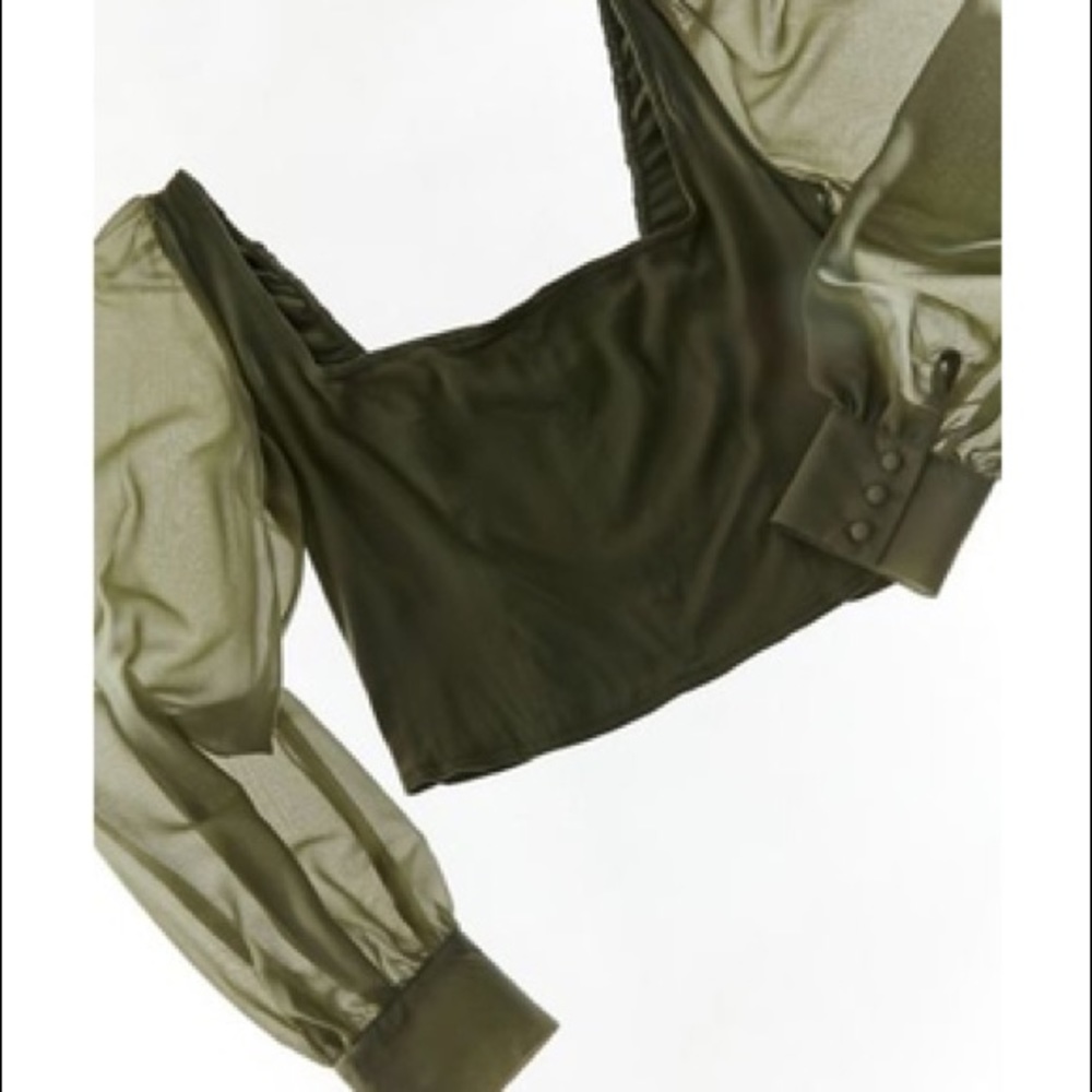 UO Square Neck Sheer Sleeve Blouse